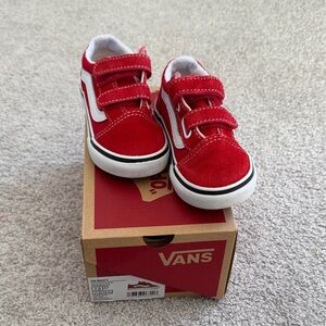 Vans Kids Old Skool V - Red and White Sneakers